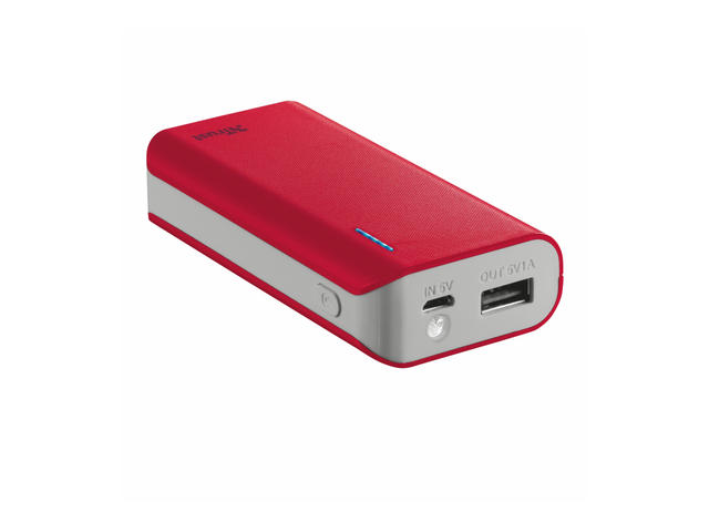 Външни батерии TRUST Primo Power Bank 4400 mAh, в червено
