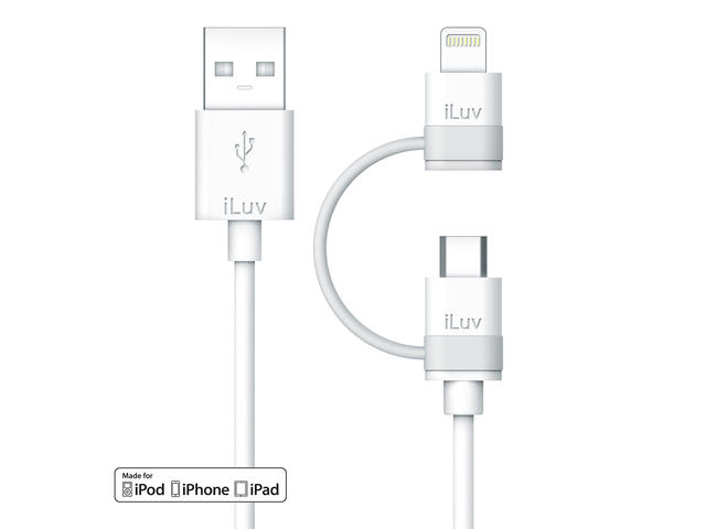 Кабели и Адаптери iLuv 2-в-1 Lightning кабел с Micro USB, в бяло