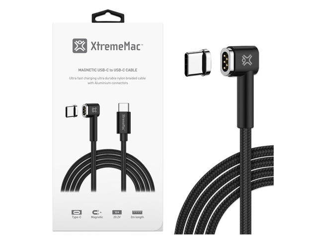 Кабели и Адаптери XtremeMac MAGNETIC USB-C to USB-C CABLE - 2M - Black