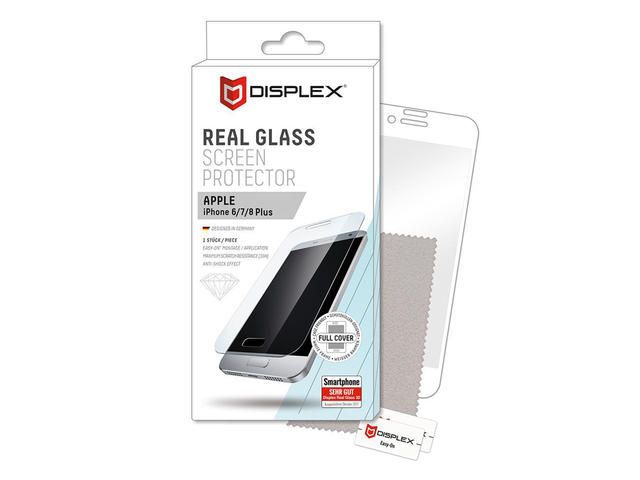 Защитно фолио Displex Real Glass 10H 3D протектор за iPhone 8 Plus, iPhone 7 Plus, iPhone 6S Plus, бял