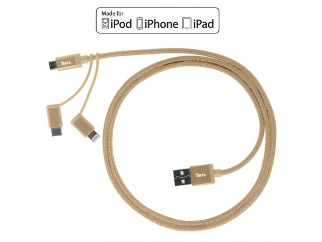 Кабели и Адаптери Torrii KeVable 3-in-1 Universal USB Cable (1m) Gold