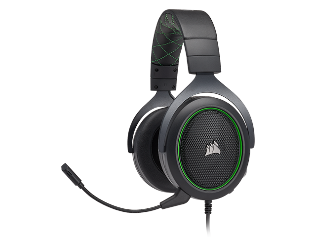 Слушалки Corsair HS50, в черно и зелено