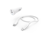 Зарядни устройства Hama Car Charging Set, Lightning, Power Delivery (PD), 18W, 1 метър, бял
