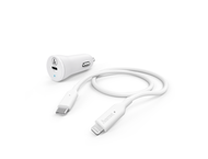 Зарядни устройства Hama Car Charging Set, Lightning, Power Delivery (PD), 18W, 1 метър, бял