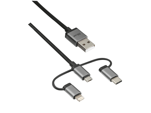 Кабели и Адаптери Trust 3-в-1 micro-USB USB-C Lightning кабел 480Mbps 1 метра