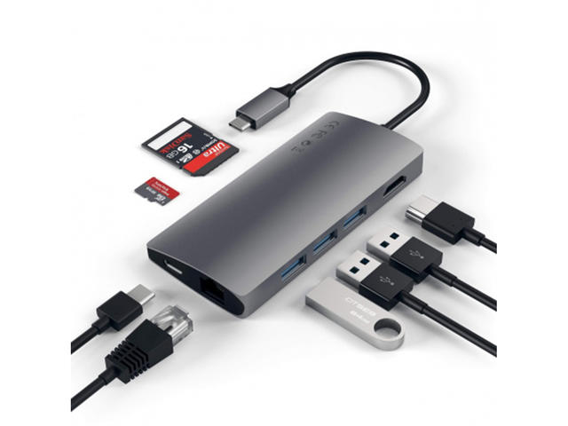 USB Хъб Satechi USB-C Aluminum Multiport 4K Adapter v2, тъмносив