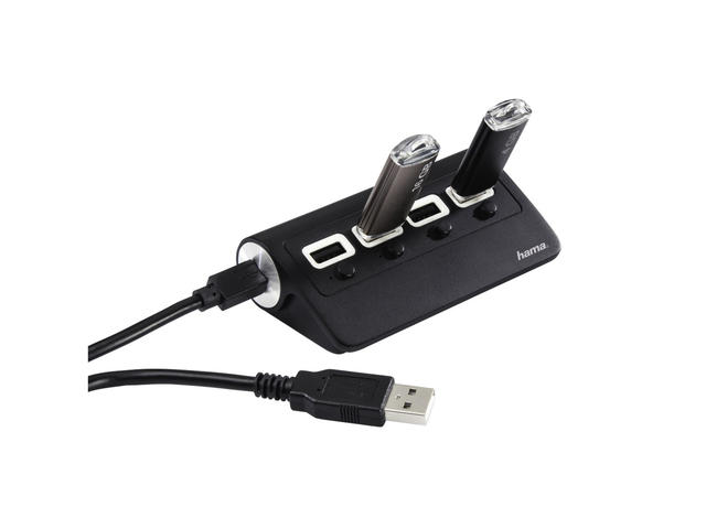 USB Хъб Hama Hub On/Off Switch USB 2.0, в черно