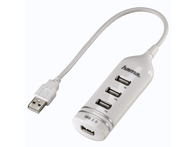 USB Хъб Hama USB 2.0, 4-портов хъб 39776, в бяло