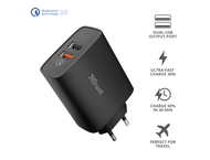 Зарядни устройства Trust Qmax 30W Ultra-Fast Dual USB Wall Charger с QC3.0
