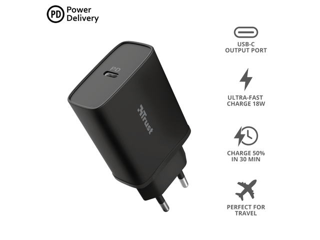 Зарядни устройства Trust Qmax 18W Ultra-Fast USB-C Wall Charger с PD