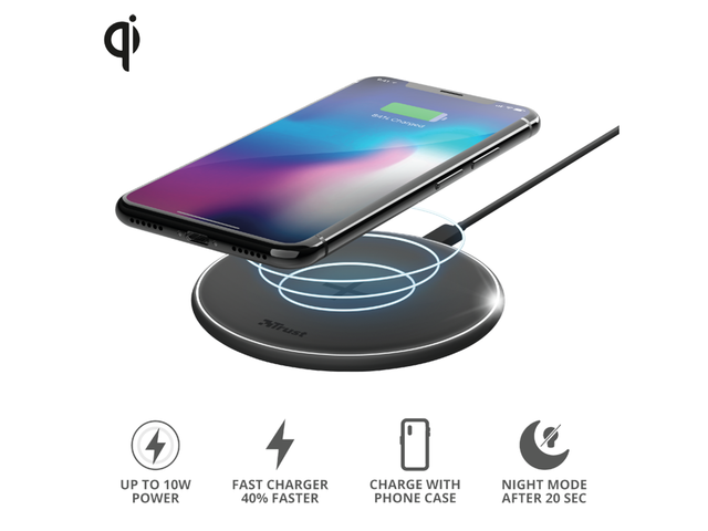 Зарядни устройства Trust Qylo Fast Wireless Charging Pad 7.5/10W - black