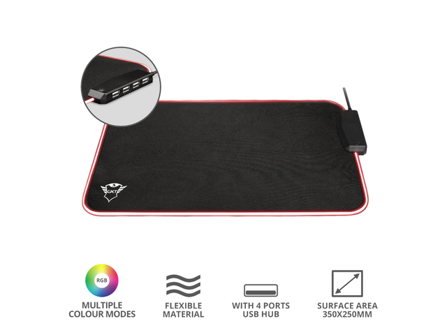 Падове TRUST GXT 765 Glide-Flex XXL RGB Flexible Mouse Pad HUB