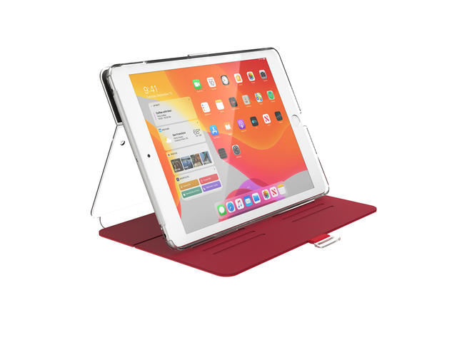 Калъфи за таблети Speck iPad 8 (2020), iPad 7 (2019) 10.2-inch BALANCE FOLIO CLEAR (HEARTRATE RED/CLEAR)