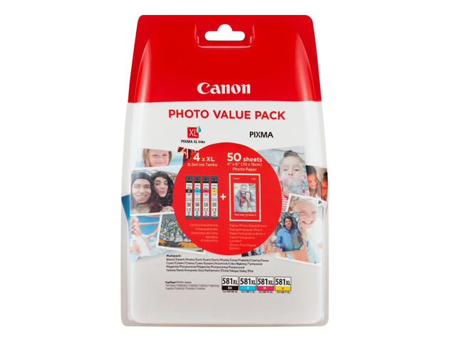 Консумативи Canon CLI-581 XL Multi Pack + 50 sheets 4x6" Photo Paper (PP-201)