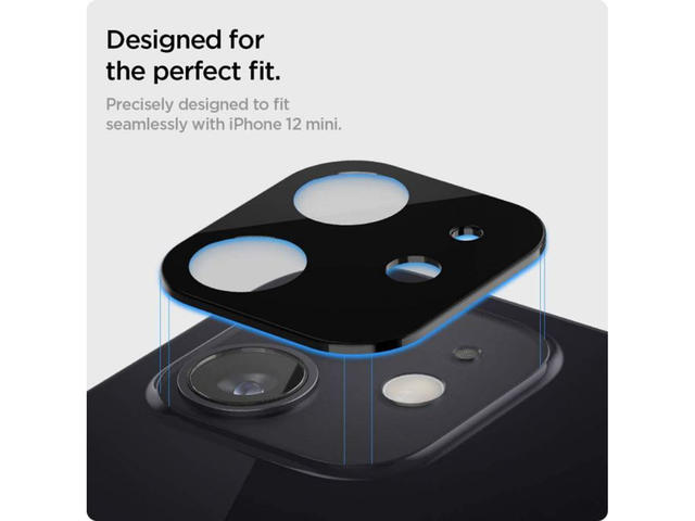 Защитно фолио Spigen Optik Lens Protector - комплект 2 броя предпазни стъклени протектора за камерата на iPhone 12 mini (черен)