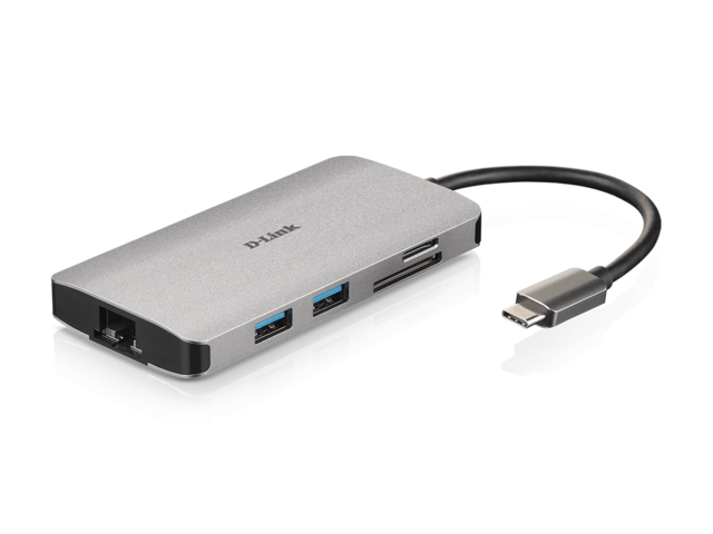 Кабели и Адаптери D-link 8-в-1 USB-C ™ концентратор с HDMI / Ethernet / четец на карти / Power Delivery