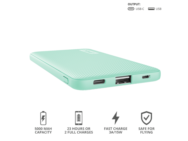 Външни батерии Trust Primo Ultra-thin Powerbank 5.000 mAh - turquoise