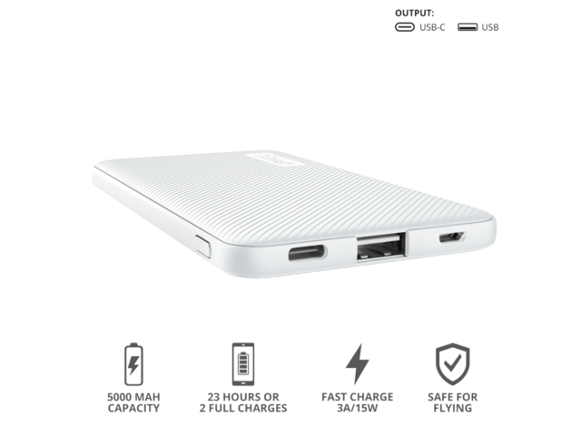 Външни батерии Trust Primo Ultra-thin Powerbank 5.000 mAh - white