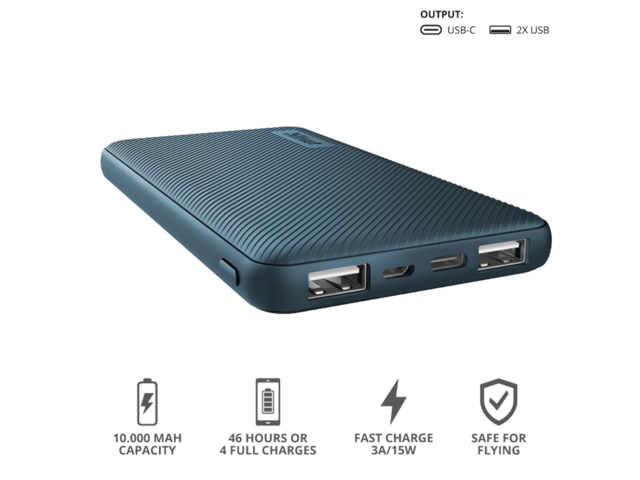 Външни батерии Trust Primo Ultra-thin Powerbank 10000 mAh - blue