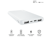 Външни батерии Trust Primo Ultra-thin Powerbank 10000 mAh - white