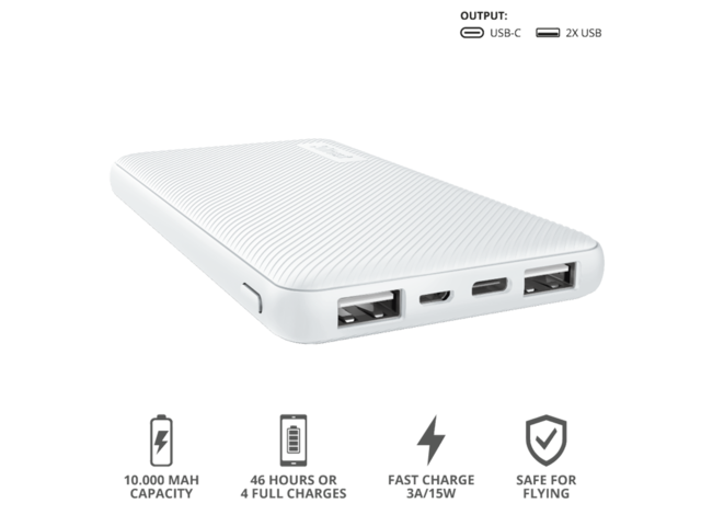 Външни батерии Trust Primo Ultra-thin Powerbank 10000 mAh - white