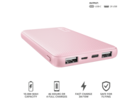 Външни батерии Trust Primo Ultra-thin Powerbank 10000 mAh - pink