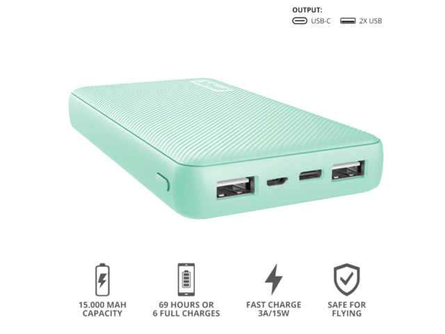 Външни батерии Trust Primo Compact Powerbank 15.000 mAh, Mint