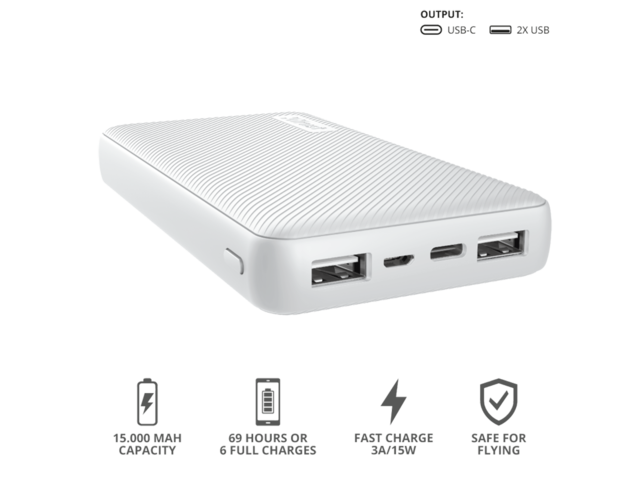 Външни батерии Trust Primo Compact Powerbank 15.000 mAh, White
