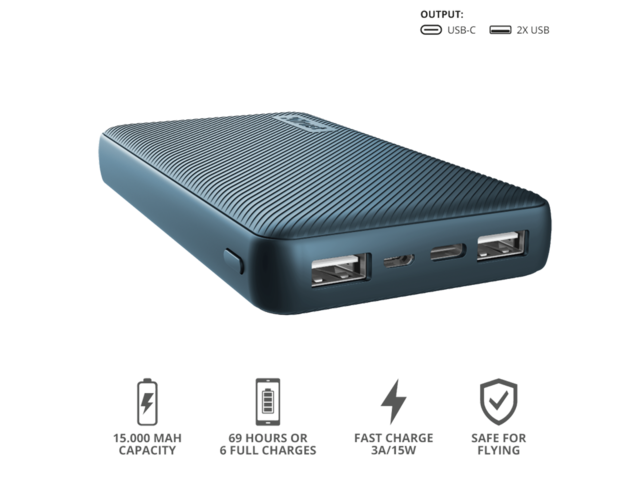 Външни батерии Trust Primo Compact Powerbank 15.000 mAh, Blue