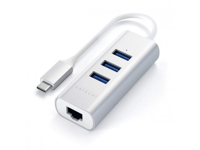USB Хъб Satechi Aluminium TYPE-C Hub (3x USB 3.0,Ethernet) - Silver