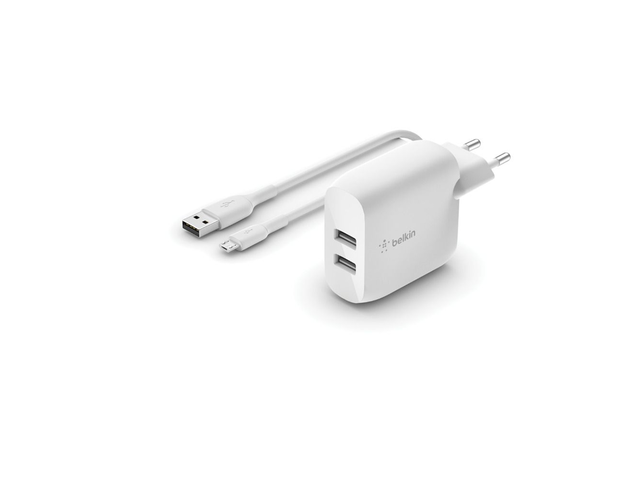 Зарядни устройства Belkin BOOST_CHARGEª Dual USB-A Wall Charger 24W + USB-A to Micro-USB cable - White