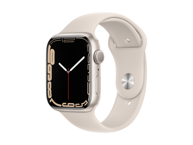 Смарт часовници Apple Watch S7 GPS, 45mm Starlight Aluminium Case with Starlight Sport Band - Regular