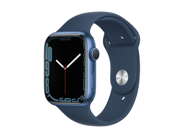 Смарт часовници Apple Watch S7 GPS, 45mm Blue Aluminium Case with Abyss Blue Sport Band - Regular