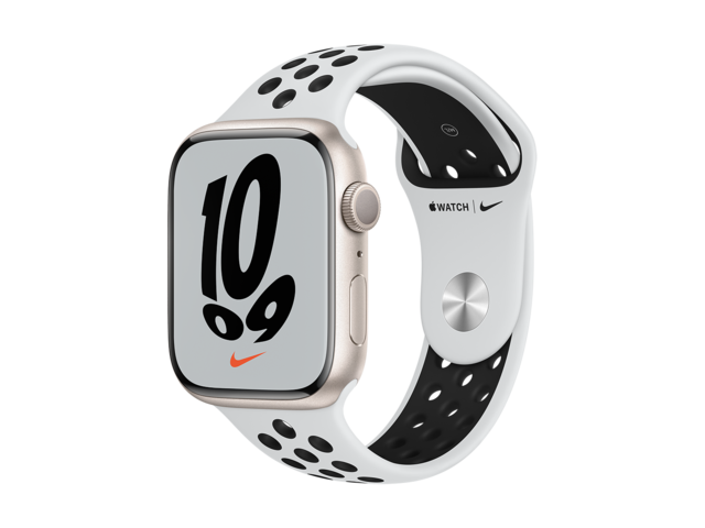 Смарт часовници Apple Watch Nike S7 GPS, 45mm Starlight Aluminium Case with Pure Platinum/Black Nike Sport Band - Regular