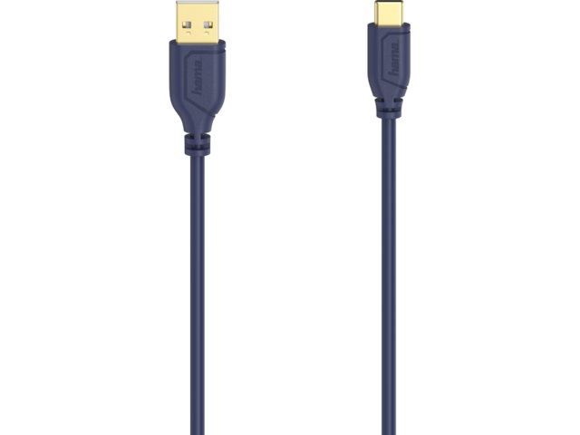 Кабели и Адаптери Hama "Flexi-Slim" USB-C Cable, USB 2.0, 480 Mbit/s, Blue Depths, 0.75 m 