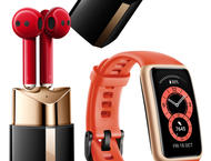Слушалки HUAWEI FreeBuds Lipstick Black Case, Red Earbuds +  Huawei Band 6 Amber Sunrise