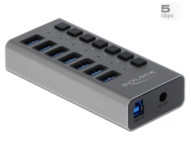USB Хъб Delock външен SuperSpeed USB хъб със 7 порта + превключвател