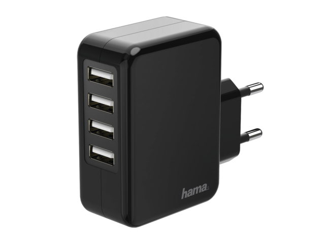 Зарядни устройства Hama Charger, 4x USB, 4.8 A, black