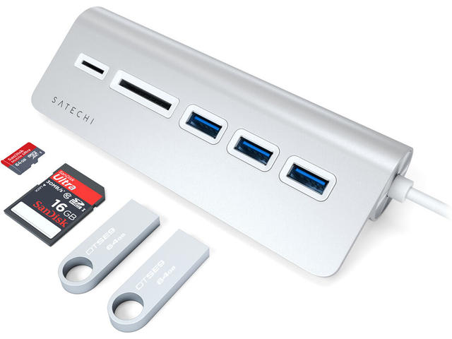USB Хъб Satechi Aluminum USB 3.0 Hub & Card Reader , Silver