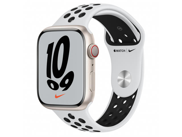 Смарт часовници Apple Watch Nike S7 GPS Cellular, 41mm Starlight Aluminium Case with Pure Platinum/Black Nike Sport Band - Regular