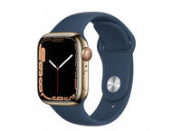 Смарт часовници Apple Watch S7 GPS Cellular, 41mm Gold Stainless Steel with Abyss Blue Sport Band - Regular