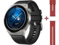 Смарт часовници Huawei Watch GT 3 Pro 46mm - Titanium & Black strap + Huawei Vermilion Red Fluoroelastomer Strap 22mm