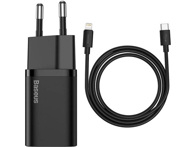 Зарядни устройства Baseus USB-C 20W super-si Quick + Type-C към Lightning кабел 1м, черен