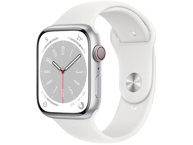 Смарт часовници Apple Watch Series 8 GPS + Cellular 45mm Silver Stainless Steel Case with White Sport Band - Regular