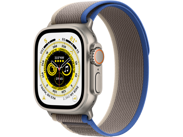Смарт часовници Apple Watch Ultra Cellular 49mm Titanium Case with Blue/Gray Trail Loop -S/M