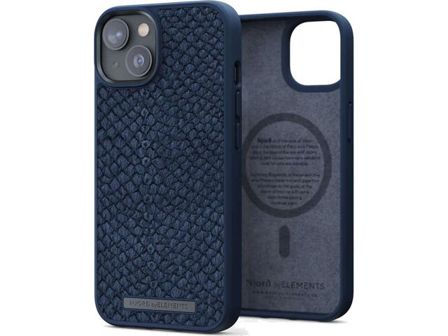 Калъфи Njord Salmon Leather Magsafe за iPhone 14, син