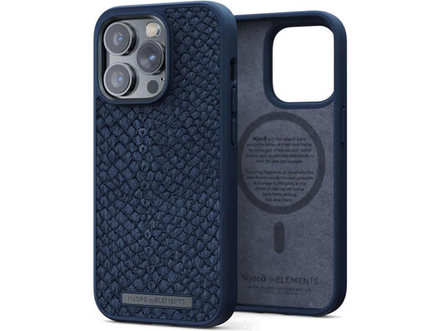 Калъфи Njord Salmon Leather Magsafe за iPhone 14 Pro, син