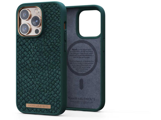 Калъфи Njord Salmon Leather Magsafe за iPhone 14 Pro, зелен