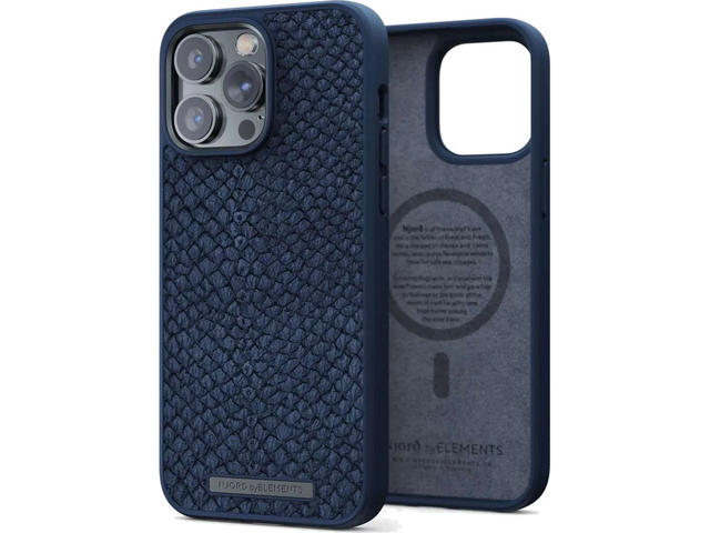 Калъфи Njord Salmon Leather Magsafe за iPhone 14 Pro Max, син
