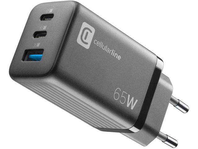 Зарядни устройства Cellularline 220V PD GaN USB, 2xUSB-C 65W